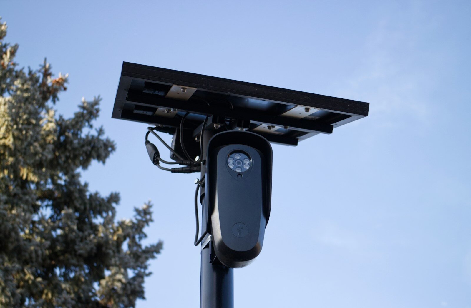 A solar-powered security camera with a clear view.